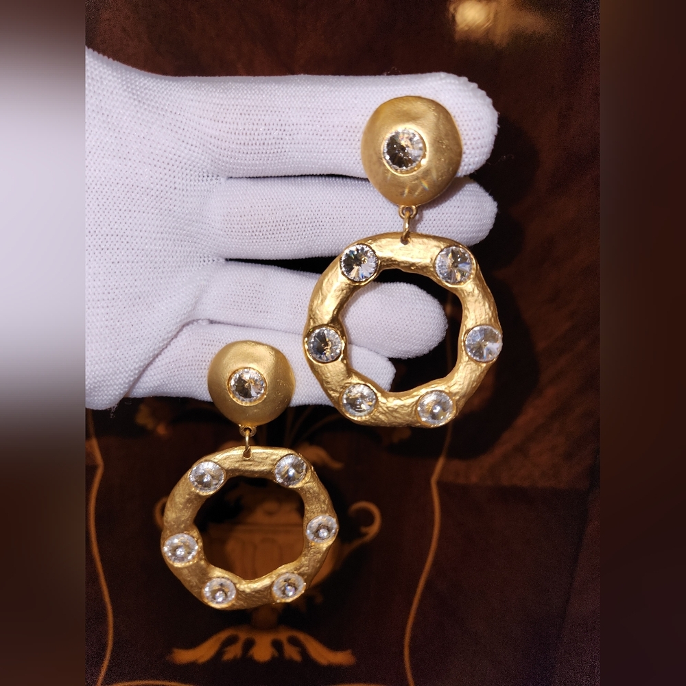 Norma Jean Dangle Rivoli Rhinestone Crystal 3" Door Knocker Earrings Vintage
